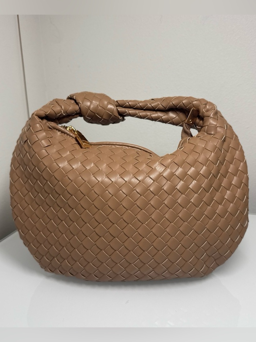 Melie Bianco Mini Brigitte Woven Hobo Bag Brown Taupe Vegan Leather NWOT